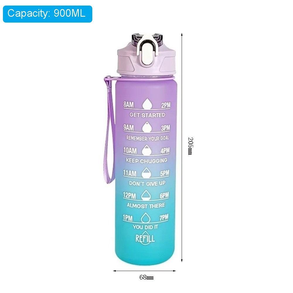 900ML Sports Water Bottle Frosted Surface Progressive Color Rainbow Water Cup Straw Design High Temperature Resistant
