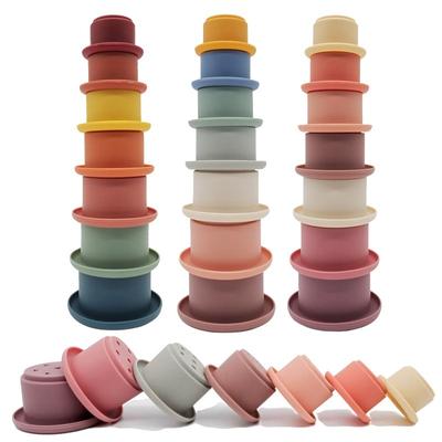 Baby Silicone Hourglass Stacking Cup Montessori Educational Toy  Intelligence Gift Toys Stacking Ring Tower Toy Infant Bath Play