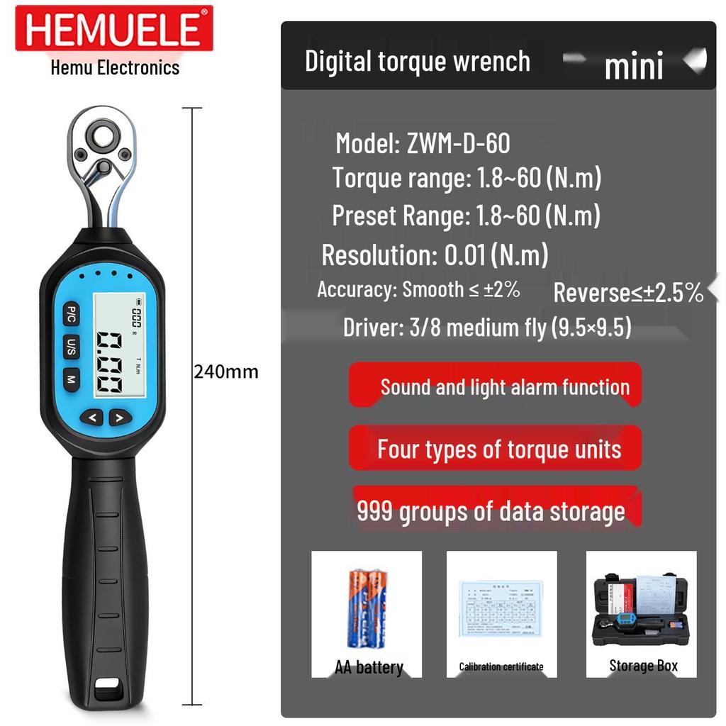 HEMUELE Electronic Digital Torque Wrench ZWM-D-R, High Precision Adjustable Torque Tester