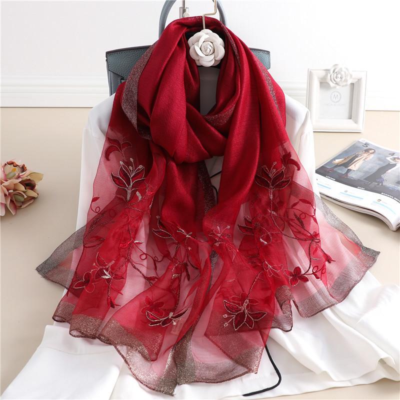 Rushed  Silk Women Scarf Warm Wool Shawls Lady Wraps Bufanda Floral Pashmina Embroidery Scarves Foulard Hijab
