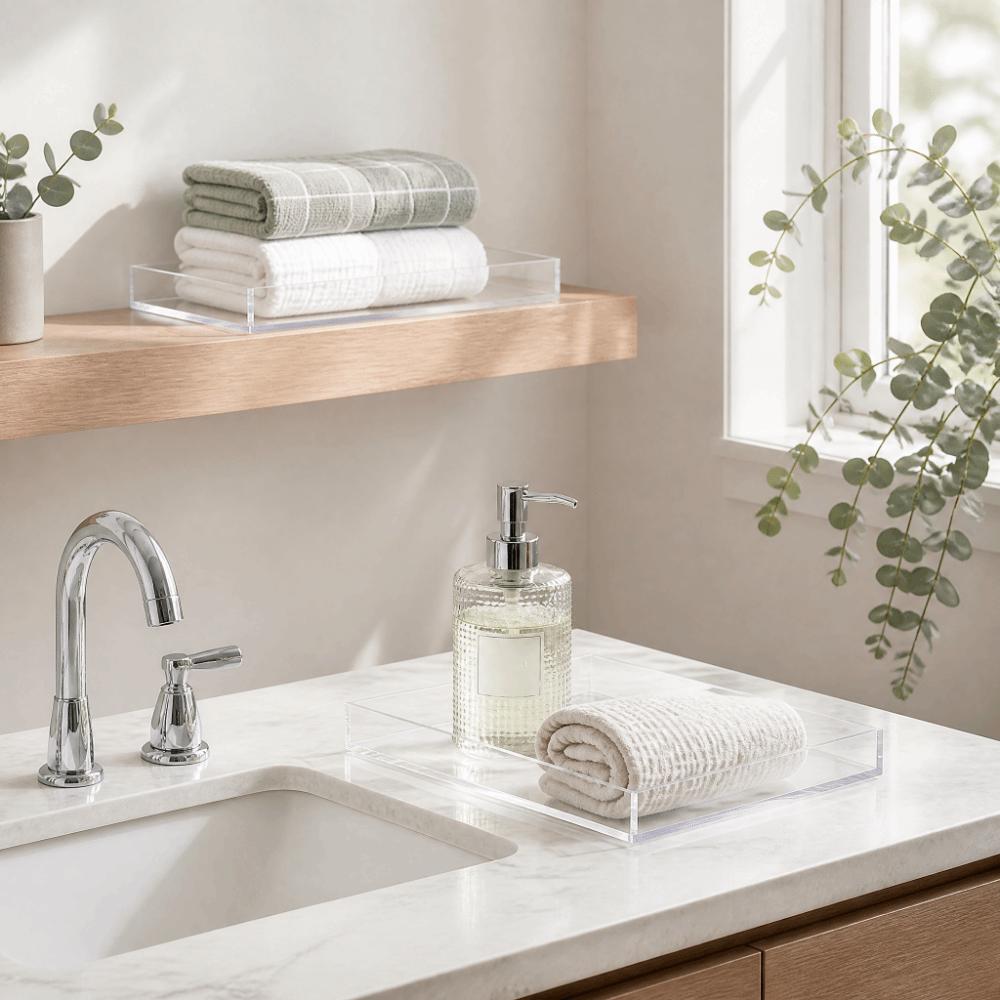 2 PCS Transparent Bathroom Tray Acrylic Acrylic Organizer Tray Practical Clear Vanity Tray  Counter