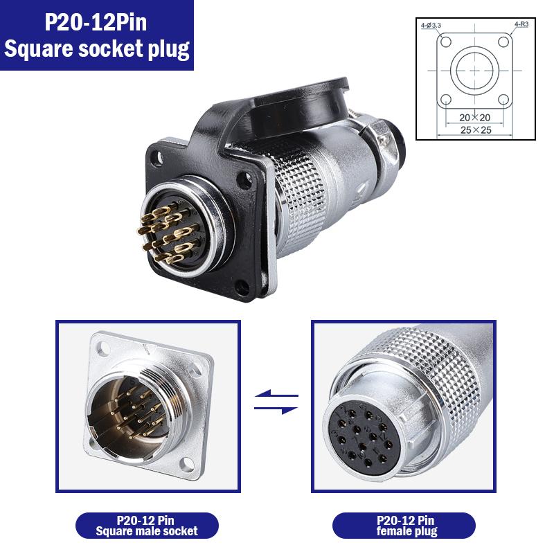 P20 Aviation Connector Plug Socket 20mm 2/3/4/5/6/7/8/9/10/12Pins WS20 Male Female Connectors