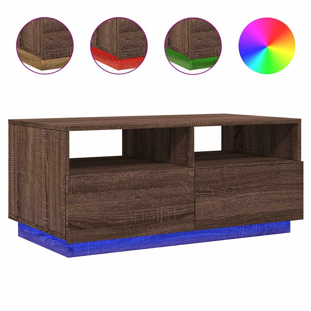 LED Coffee Table In Brown Oak Look 90 X 49 X 40 Cm