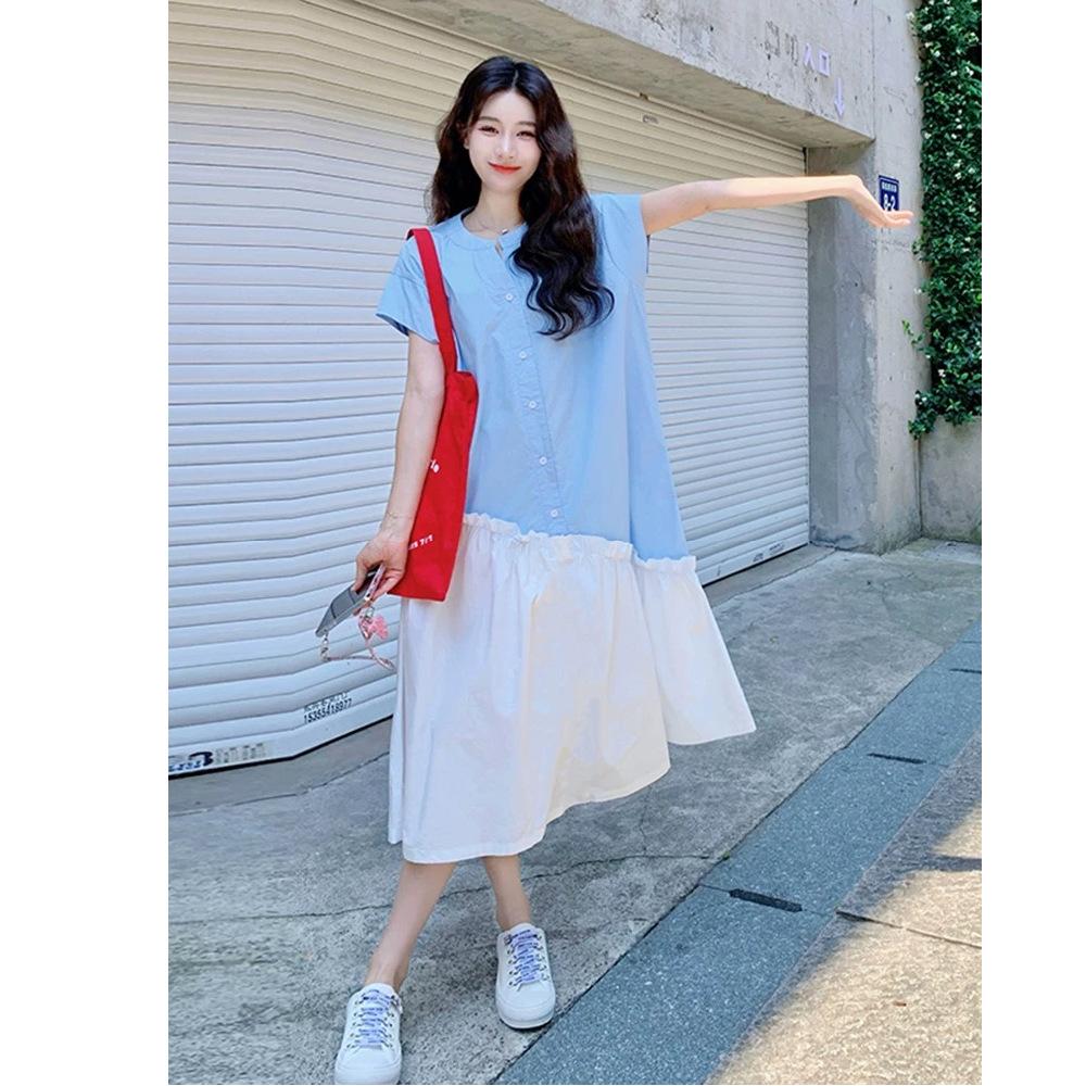 Super good-looking splicing dress summer Korean new design sense niche fresh and sweet versatile shirt skirt