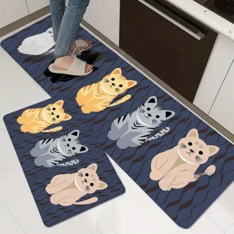 Cats Animal Kitchen Mats: Non-slip, Durable Bathroom Pads, Comfortable Standing Runner Rugs, Carpets for Kitchen, Home