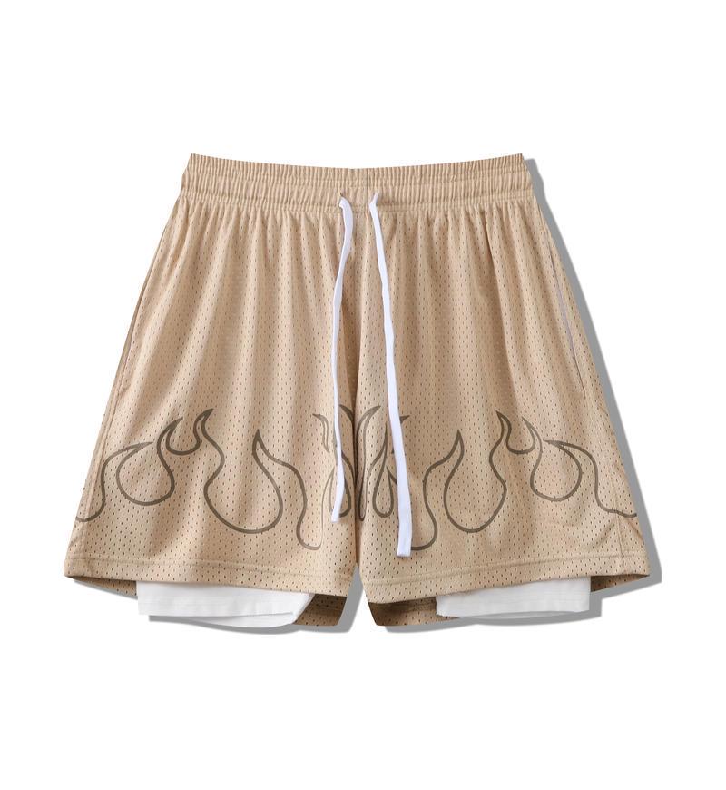 

Мужские быстросохнущие шорты для бега два в одном с принтом пламени M 170-175cm хаки