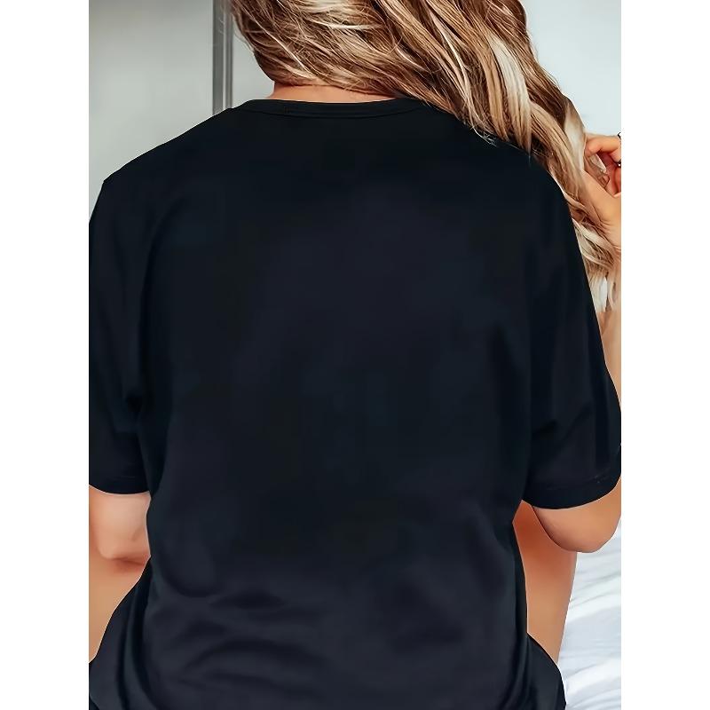 Europäische Größe Damen Freizeit-T-Shirt mit „Gracias Dios por absolutamente todo“ Grafik - Kurzarm, Rundhalsausschnitt, Sommerstil, Lockerer Schnitt