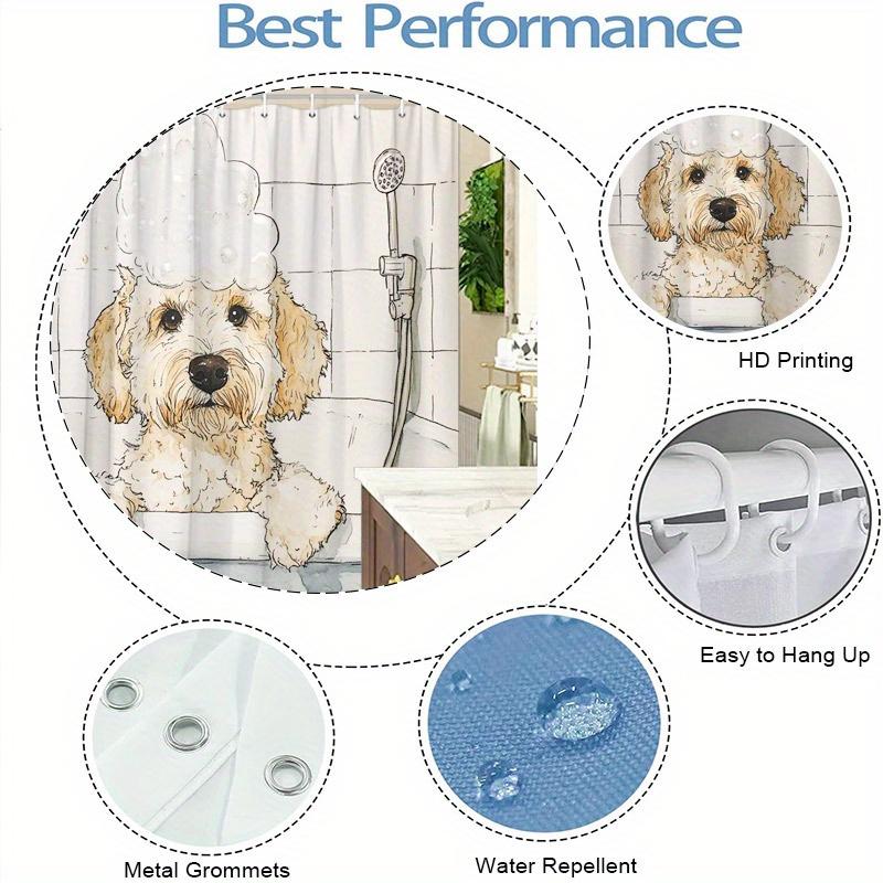 Curly-Haired Dog Shower Curtain - Watercolor Design, Washable Polyester, 12 Hooks, 70.8X70.8 Inches, Easy Installation