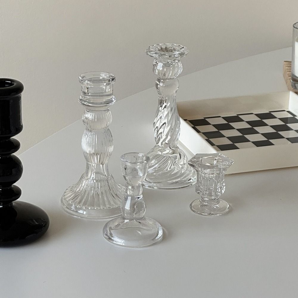 Transparent Roman Column Candlestick Romantic Simple Candles Stand Glass Candle Holder Party