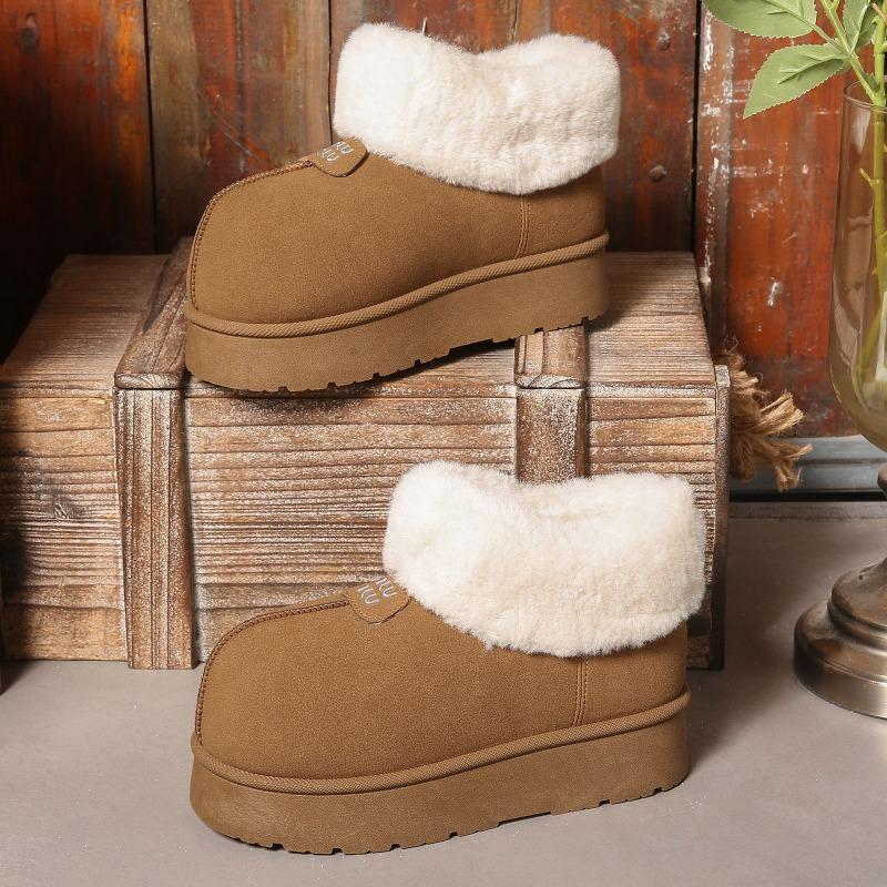 

New women s snow boots heightening plush big head shoes fluffy medium help warm boots heightening fashion 41 малиновый