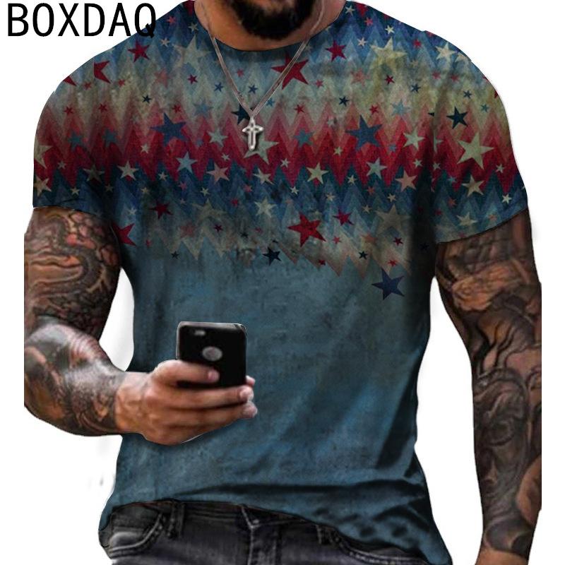 

Мужская футболка большого размера с 3D графическим принтом ко Дню независимости США, летняя повседневная футболка с коротким рукавом, уличная, крутая, в стиле хип-хоп 6XL