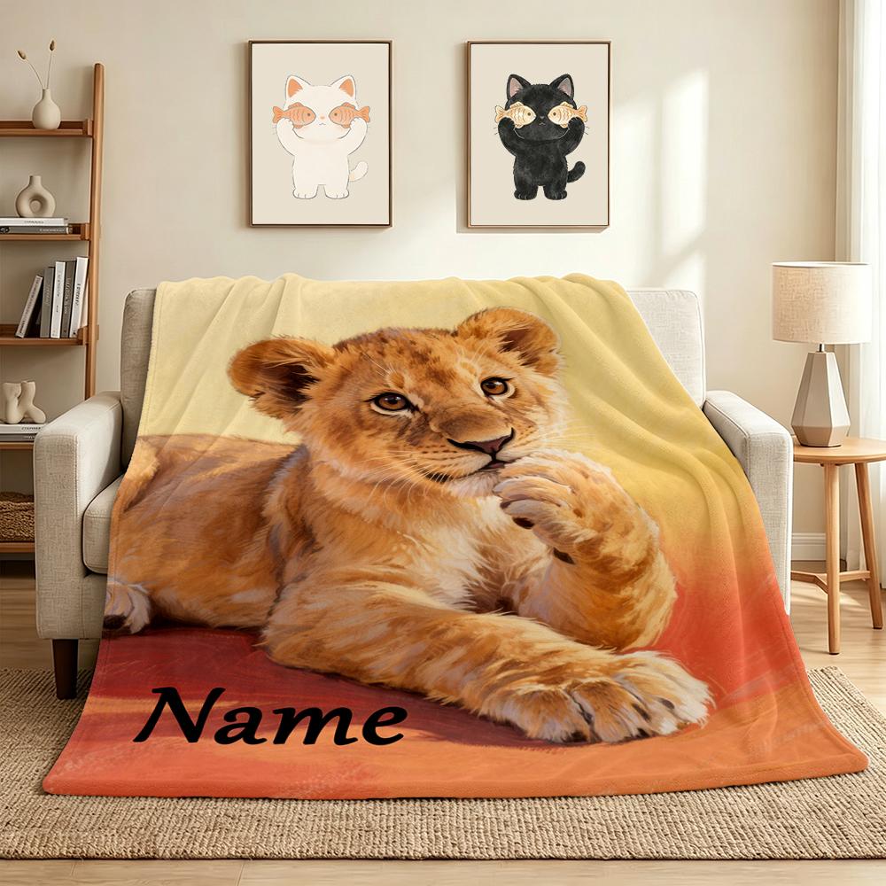 Custom Name Lion Cub Name Flannel Blanket Throw Blanket Soft Warm Sofa Bed home Decor Unique Gift