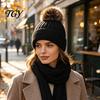 Durable Knit Headwear for Winter Knitted Hat Women, Cold Weather Fleece Lined with Pom Elastic Slouchy Caps Pom, Chunky Snow Hat, Soft Ribbed