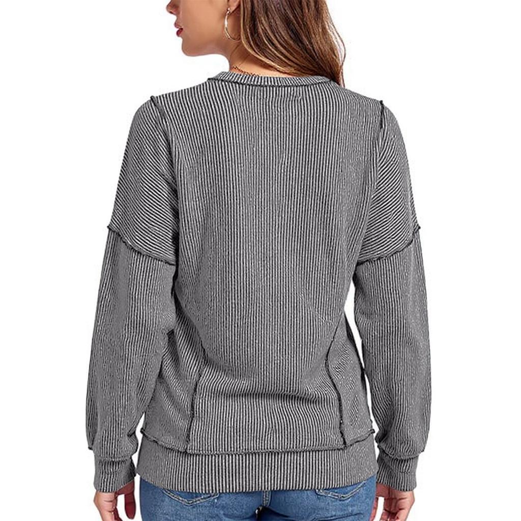 Women's Fashionable Casual Long Sleeved Loose Striped Top