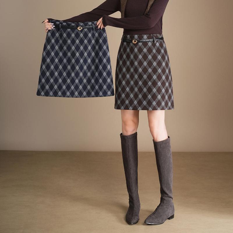 Plaid Hip Skirt Autumn Winter Women's New High Waist Slim Commuting One-Step Temperament Short Skirt