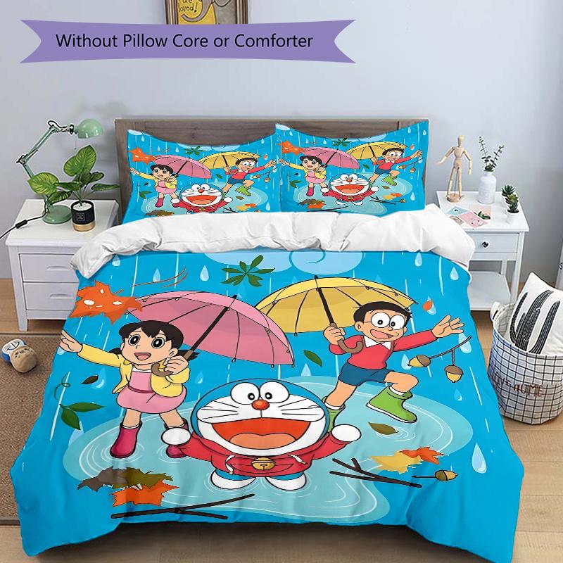 

3pcs Nobita Doraemon Shizuka Quilt Cover Set - Soft & Comfortable Polyester Fabric, All-Season Breathable Comforter Set For 1 Quilt Cover & 2 Pil 135x200cm
