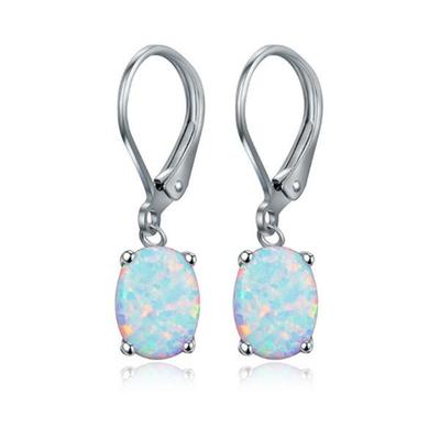 New Trend Oval Imitation Opal Four-Prong Earrings for Women