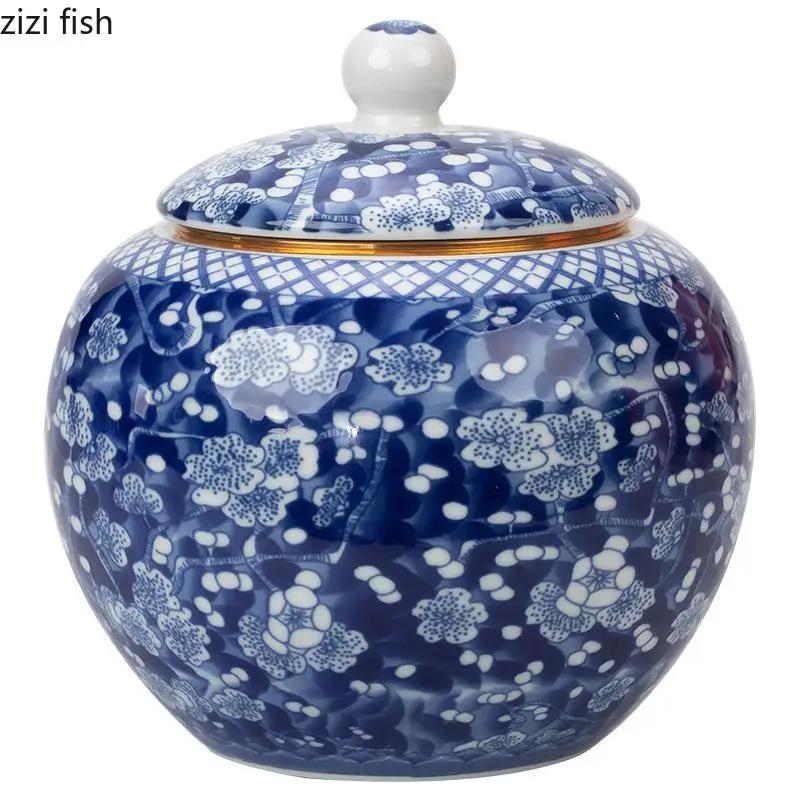 Blue and White Porcelain Tea Canister Ceramic Tea Organizer Box Storage Jars Desk Decoration Tea Jar Coffee Container Teas Caddy