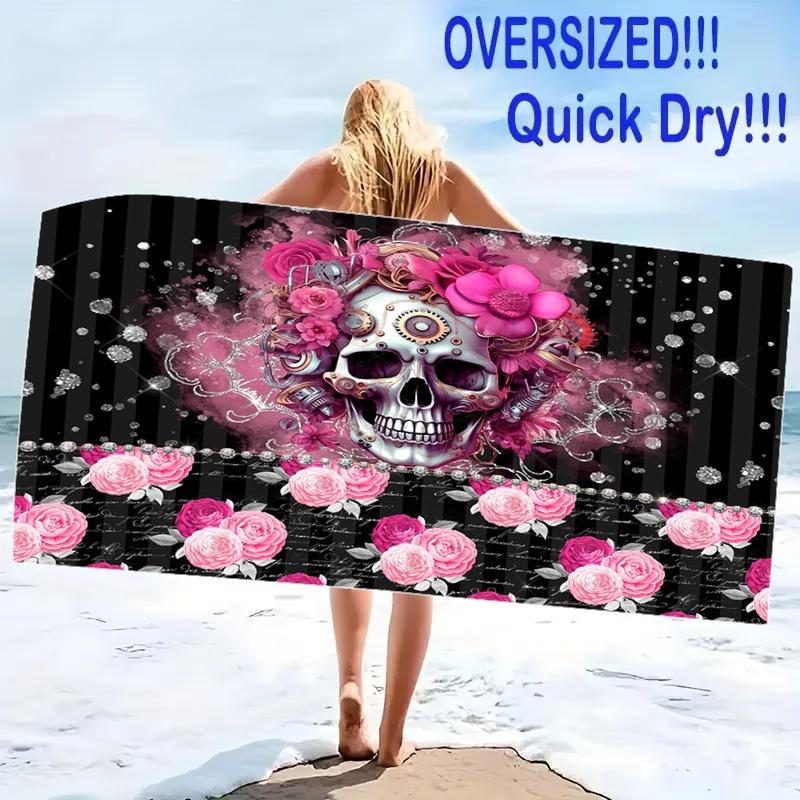 Skull Print Beach Towel, Large Soft Quick Dry Towel for Beach Camping Swimming