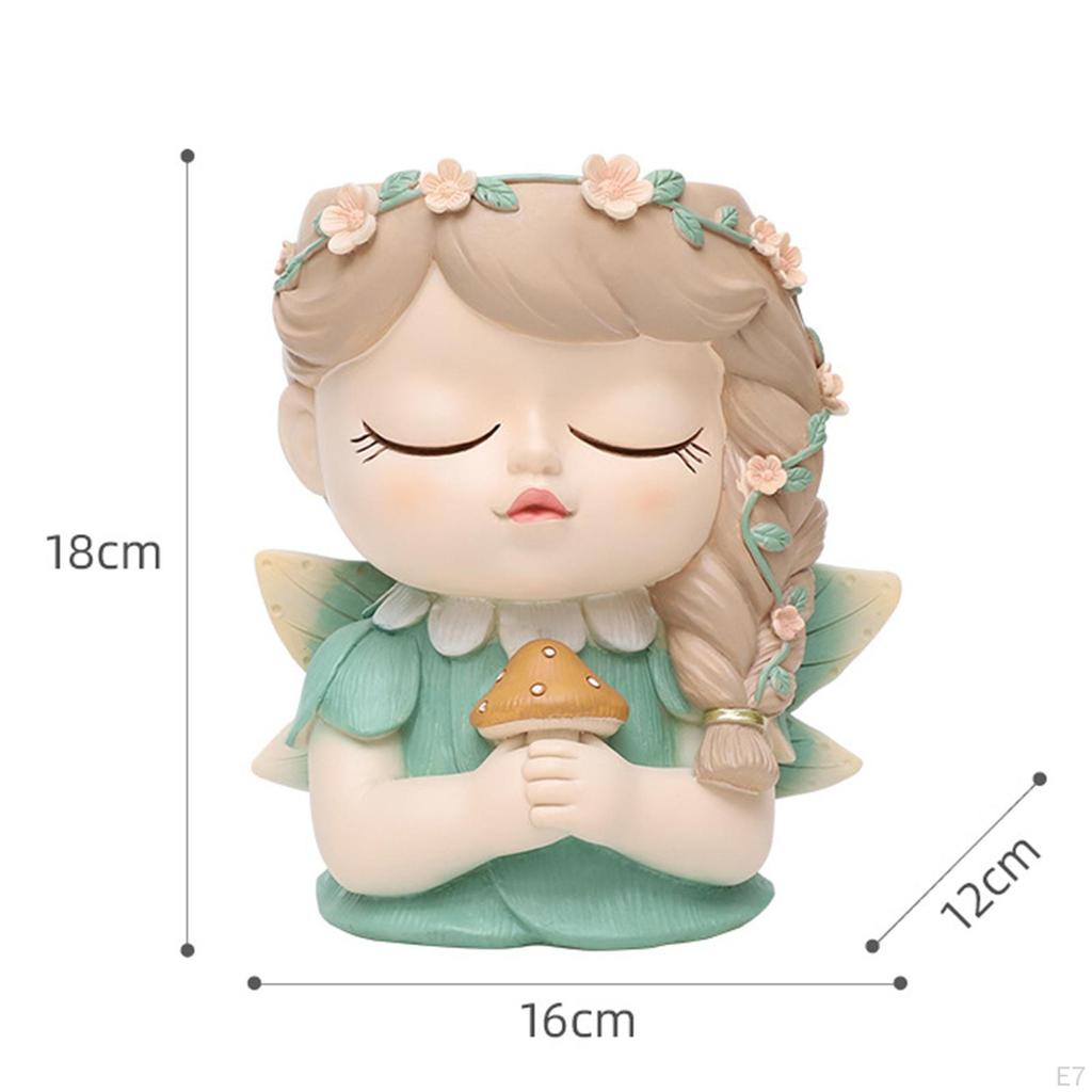 Elf Girl Flower Pot Plant Bud Vase with Drainage Hole Cartoon Resin Planters Bonsai for Living