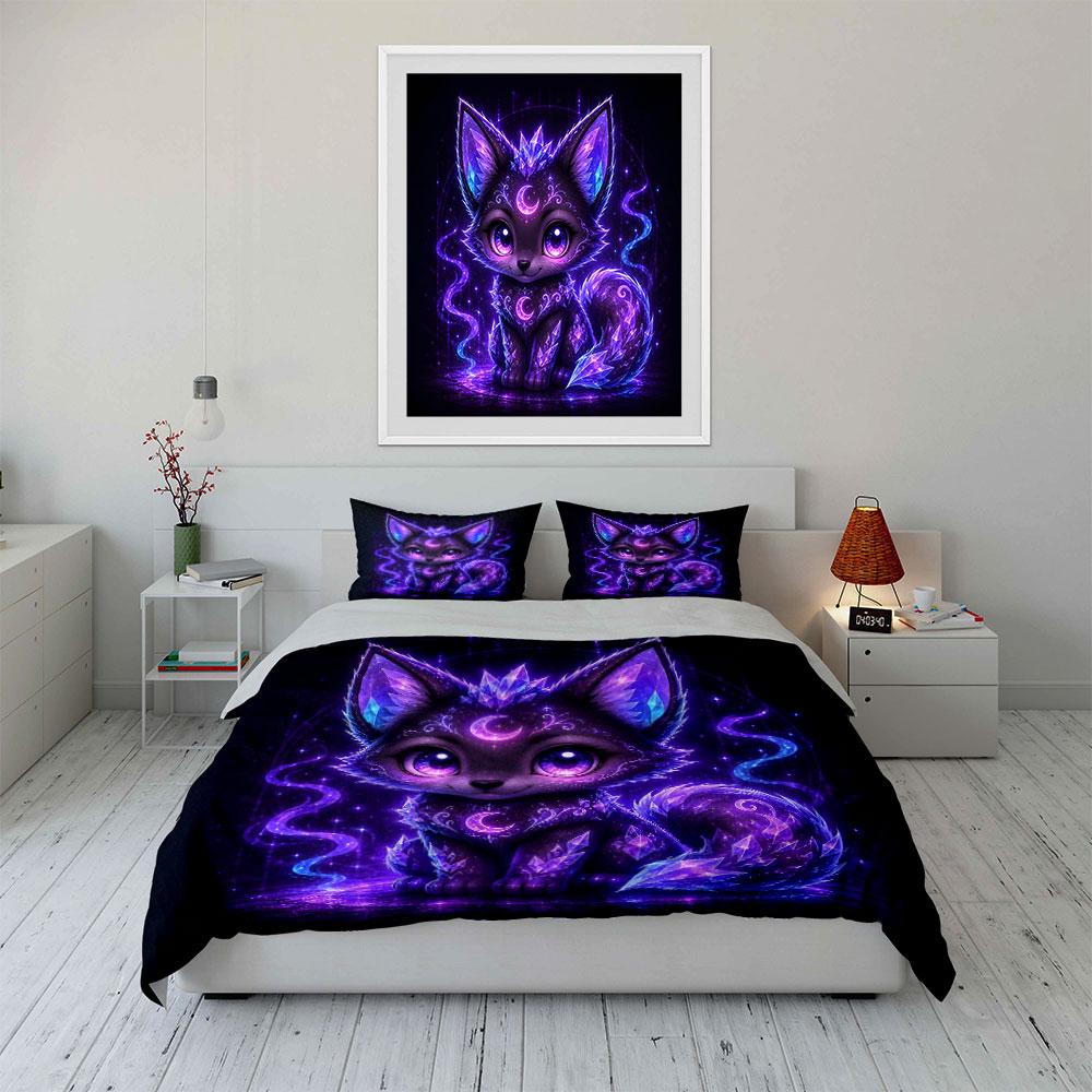 Magical Purple Fox Design Bedding Duvet Cover Set (1*Duvet Cover 2*Pillowcases, Without Duvet Insert)