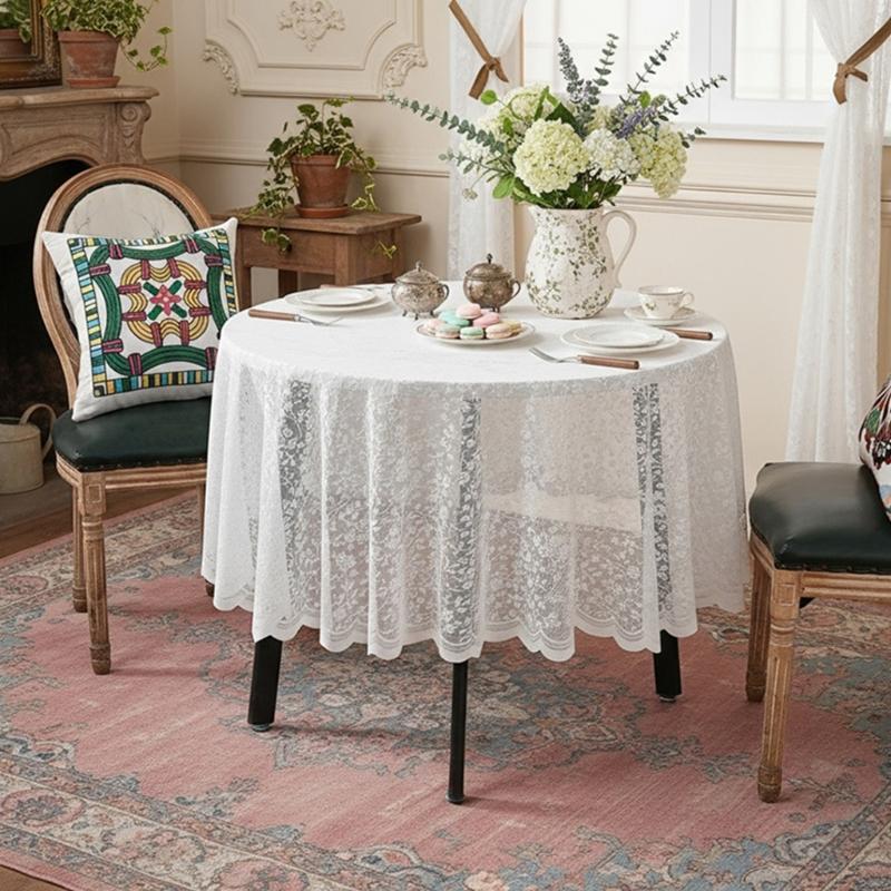 Stylish Floral Lace Round Tablecloth Table Cover Stains Resistant Fabric Multipurpose Use For Kitchen Office Wedding