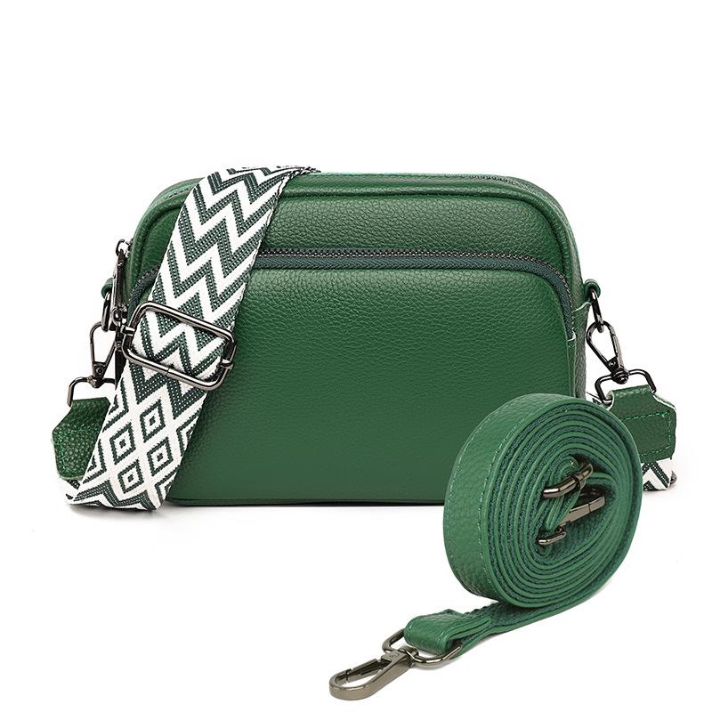 Genuine Leather Multi-Layer Crossbody Bag: Simple Solid Color Lychee Pattern, Versatile Single Shoulder Design for Women