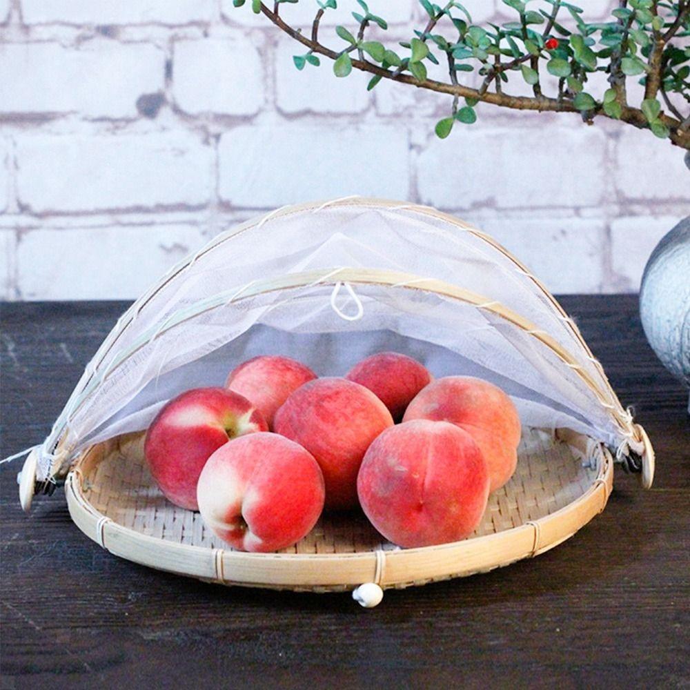 Contenitore per alimenti con zanzariera Copertura per alimenti Antipolvere Cesto a tenda intrecciato a mano Cesto in bambù per conservazione alimenti Frutta