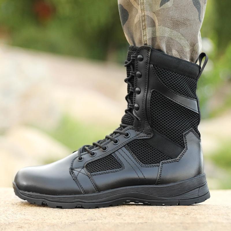 

New flying fish mountaineering tactical boots ultra-light combat training boots outdoor physical training boots non-slip men s black high-top boots 37