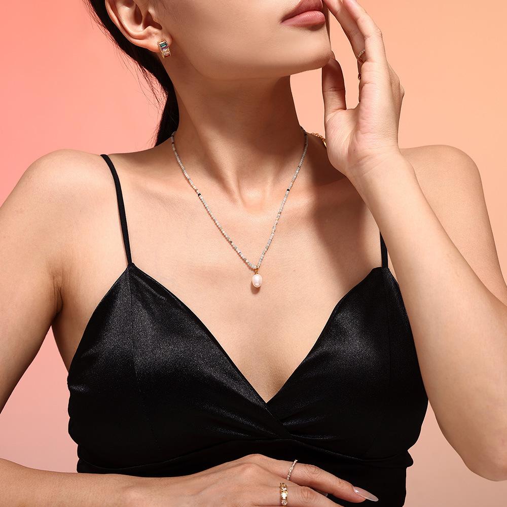 Ins Style Natural Stone Bead Freshwater Pearl Pendant Collarbone Necklace Small Fresh Light Luxury Item Accessory for Women