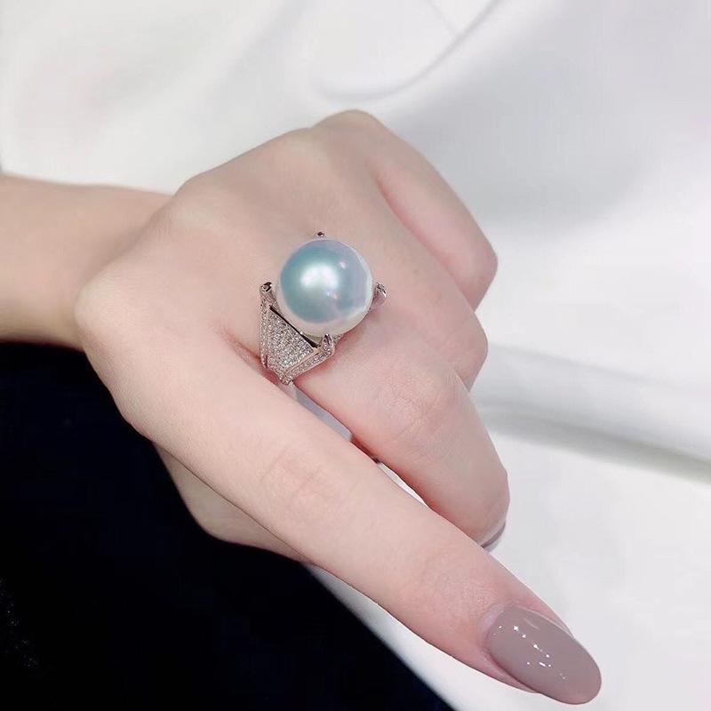 Baroque Jewelry, Luxury Seiko Full Of Zircon Sparkling Artificial Pearl Ring For Women