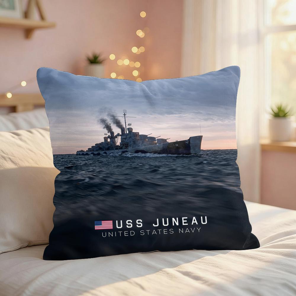 World War II Ships Cool Cushion Cover Silky Short Plush Invisible Zipper Dustproof Sofa Pillow Case For Home Decor