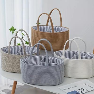 Original White Portable Cotton Rope Woven Hand Basket Baby Diaper Basket Tassel Storage Box Removable Storage Basket