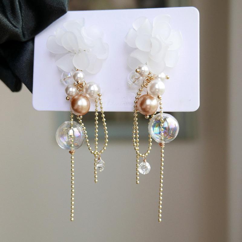 

Жемчужные серьги-кисточки в виде цветка, ретро, легкая роскошь, универсальные серьги-гвоздики, нишевый темперамент, высококлассные серьги, женские