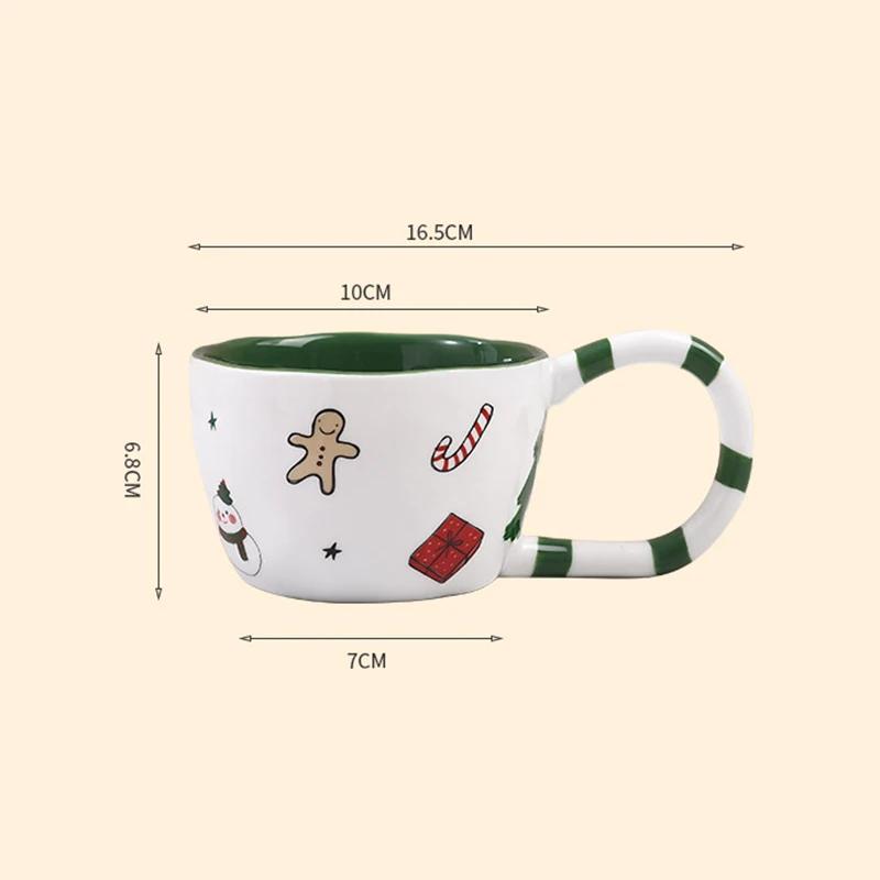 350ML Christmas Coffee Mug Hand Pinched Ceramic Cup Winter Afternoon Tea Cup Large Capacity Water Bottle with Handle Drinkware