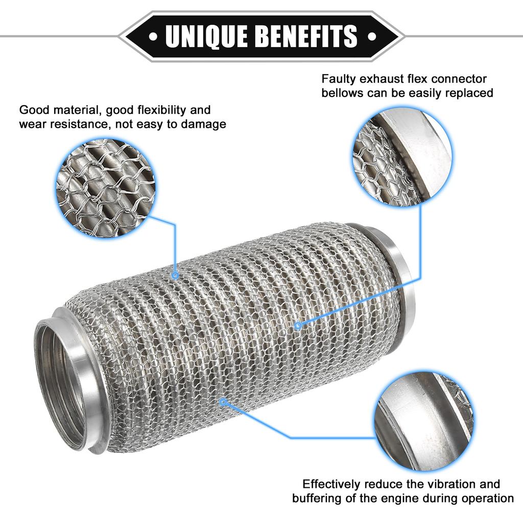ABSOPRO Car Exhaust Flexible Exhaust Flex Connector Pipe Universal for Durable Stainless Silver Tone Pipe, 63x203mm, Bellows, Cars, Steel,