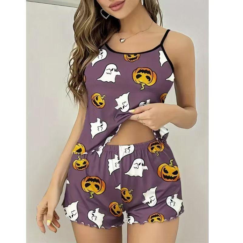 Женский комплект из майки без рукавов и шорт с принтом на Хэллоуин 2025 XL