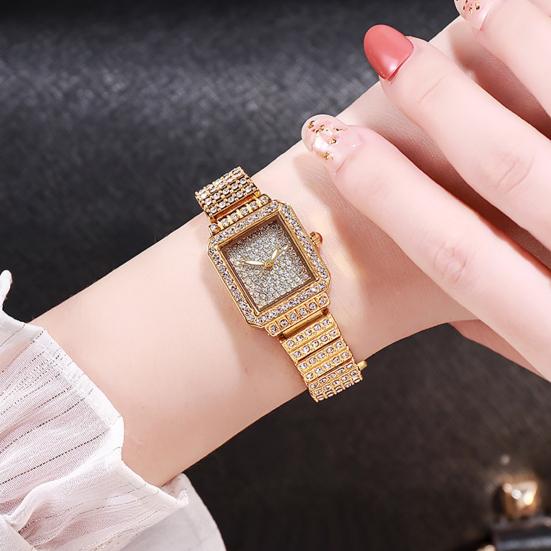 Women's Rhinestone Bracelet Watch Alloy Quartz Wristwatch with Densely Set Crystals, Scratch-resistant Mineral Glass Watch for Office Party Date
