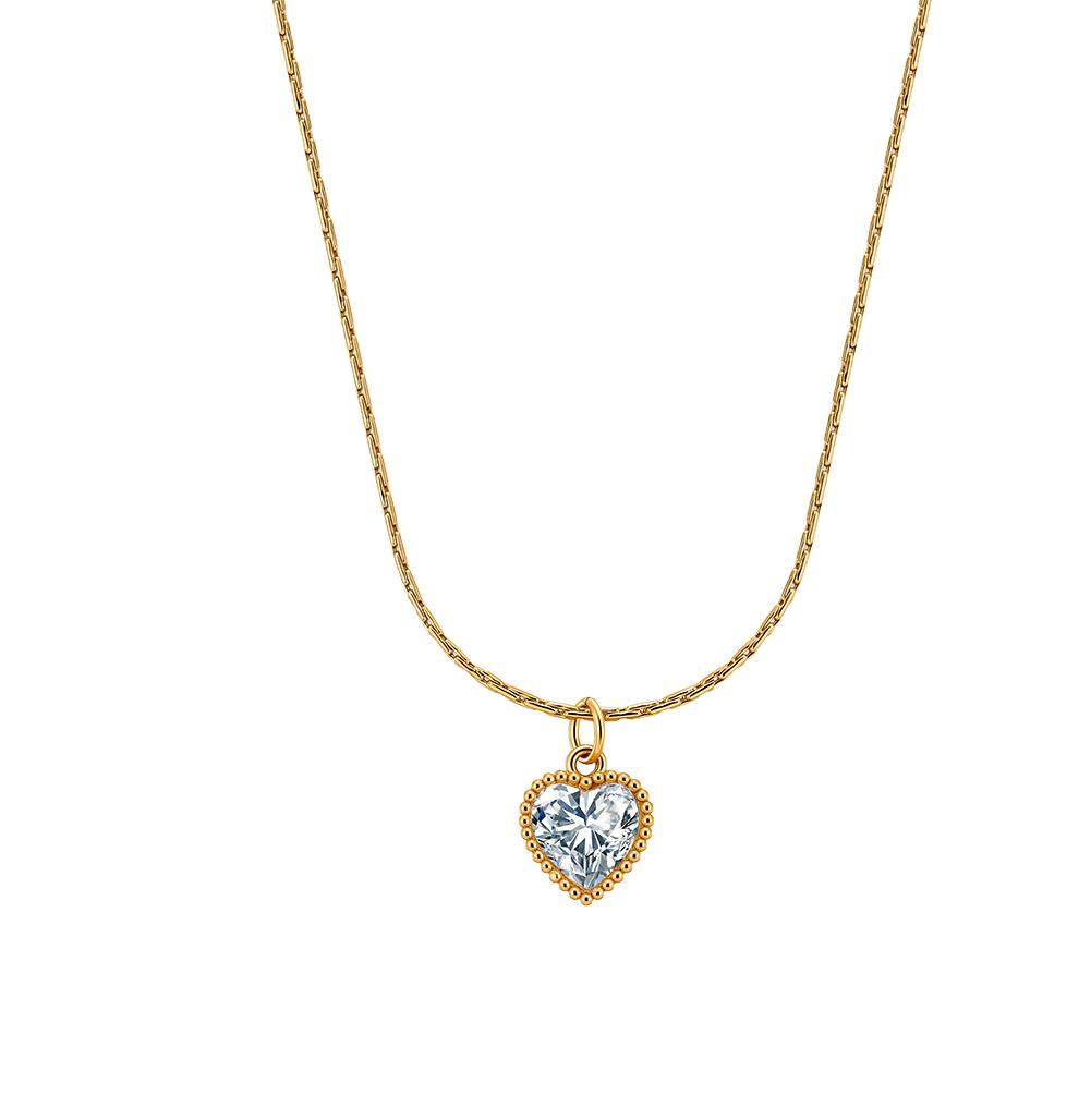 

EFFIE QUEEN Stainless Steel Heart Choker Chain Shiny Zircon CZ Love Heart Pendant Necklace Vintage Jewelry Accessories STKN21