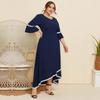 Damska Sukienka Plus Size Luźna Jednolity Kolor Okrągły Dekolt Rękaw Średni Koronkowe Szycie Jesień Wiosna XL 4XL