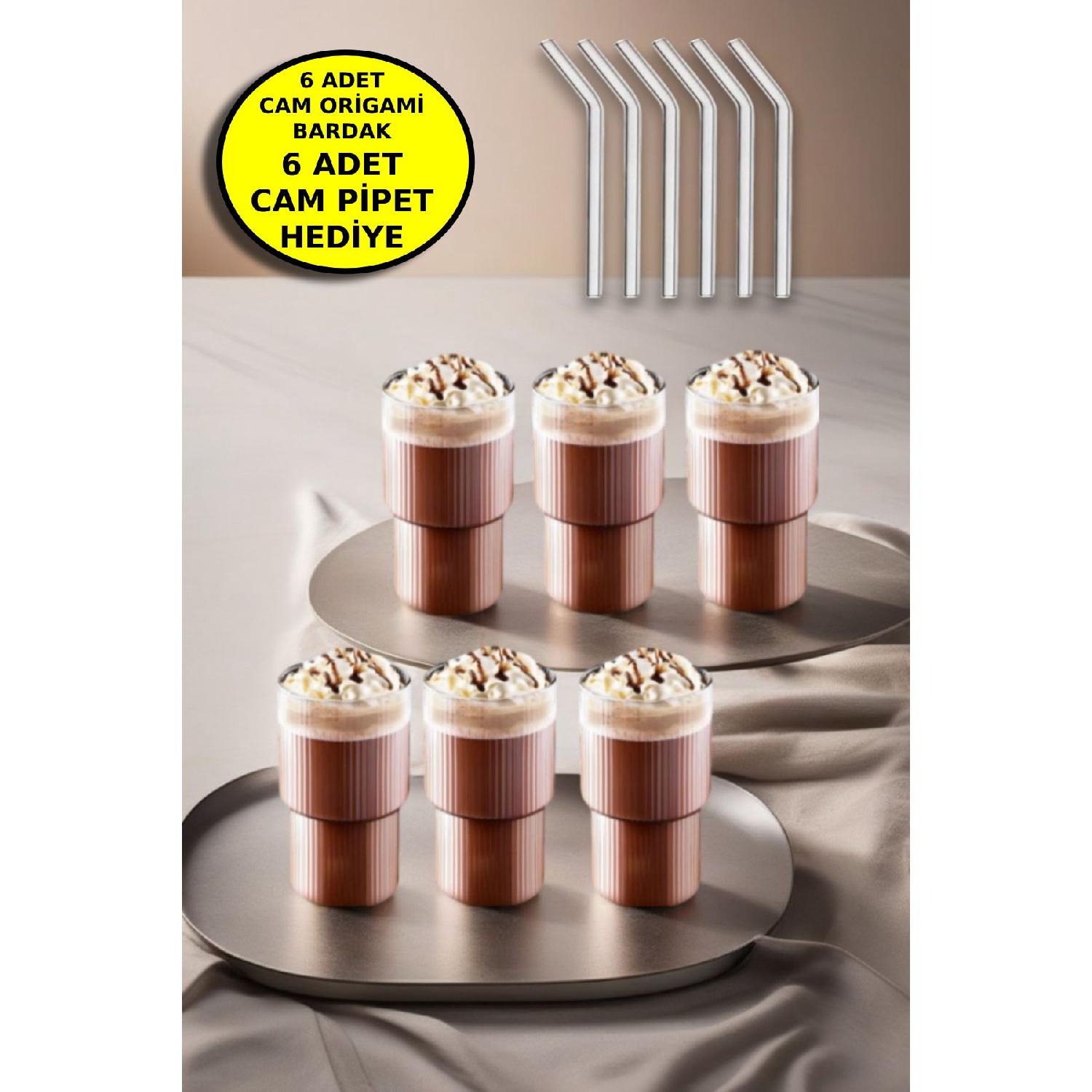 

Set Of 6 Origami Glass Model Borosilicate Cold Coffee Cocktail Soft Drink Cups 300 Ml - Pack Of 6 Glass Straws Gift белый