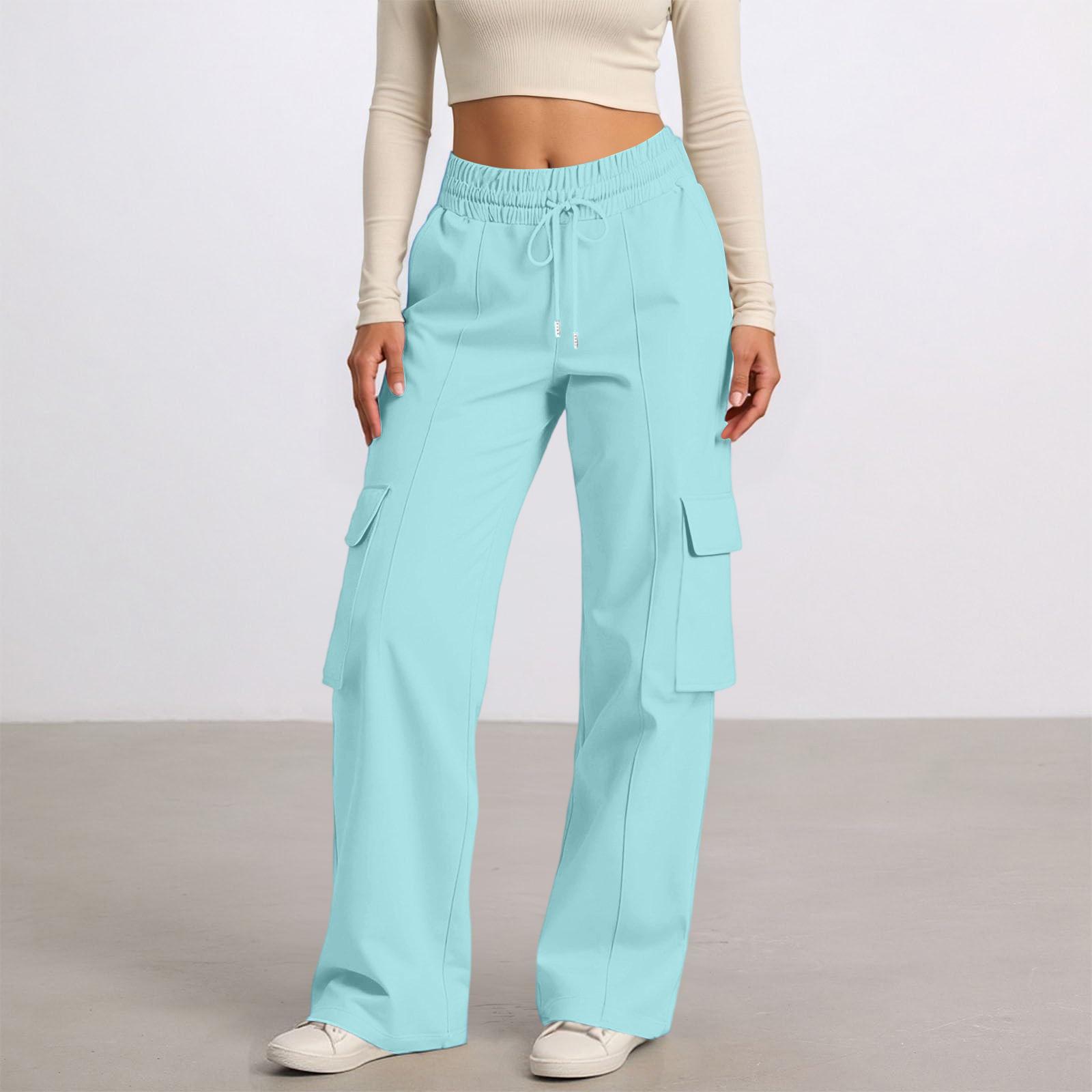 

Женские повседневные модные однотонные брюки с эластичной талией на кулиске, рабочая одежда, широкие брюки с карманами M