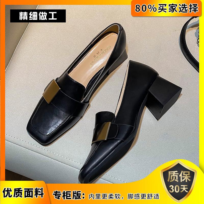 

Французские туфли на толстом квадратном каблуке, женские зимние туфли из кожи в британском стиле, ретро-лоферы из мягкой кожи на высоком каблуке 39