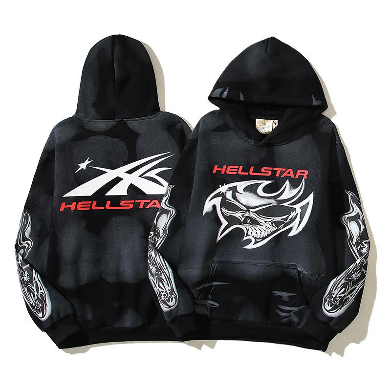 Retro mikina Hellstars s ručně malovaným graffiti - Trendy design s odlupující se barvou a barvením blátem