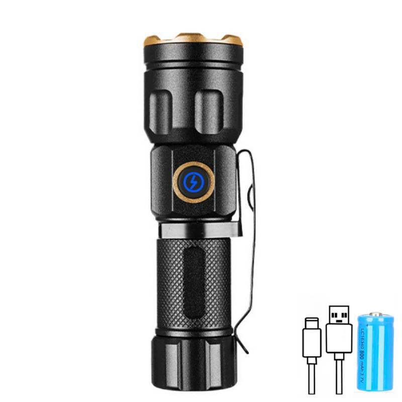 Zoom White Beam Light Long Distance Mini Flashlight Type-C Usb Rechargeable Portable Pocket Torch Home Outdoor 16340 Battery