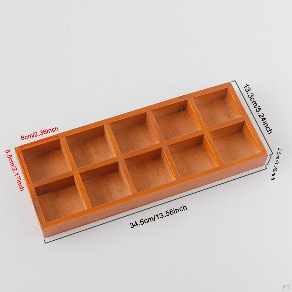 Wooden Storage Divider Box Divided Organizer Tabletop Organization 10 Grid Section Sorting Tray