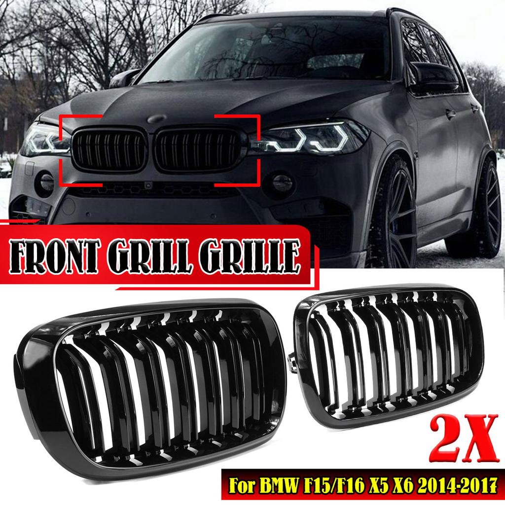 Czarny błyszczący grill samochodowy Grill przedni Nerka 2-liniowy podwójny listwa do BMW X5 F15 X6 F16 X5M F85 X6M F86 2014-2018 Akcesoria samochodowe