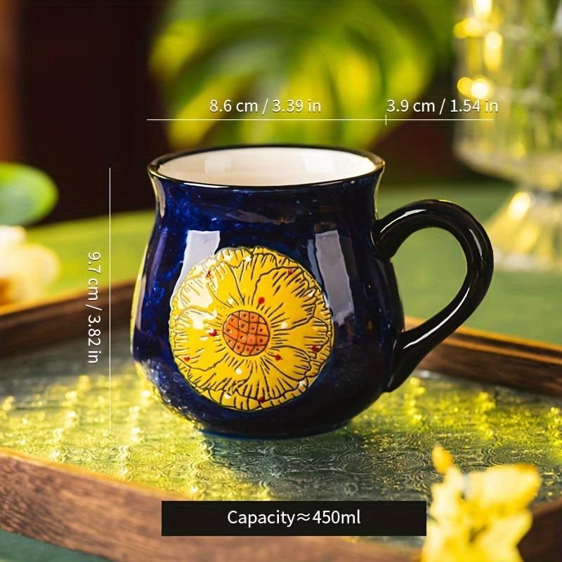 [Elegant Floral Ceramic Mug] 1pc Elegant Hand-Painted Floral Ceramic Mug - Microwave Safe, Insulated for Hot & Cold Drinks - Unique Coffee Accessory