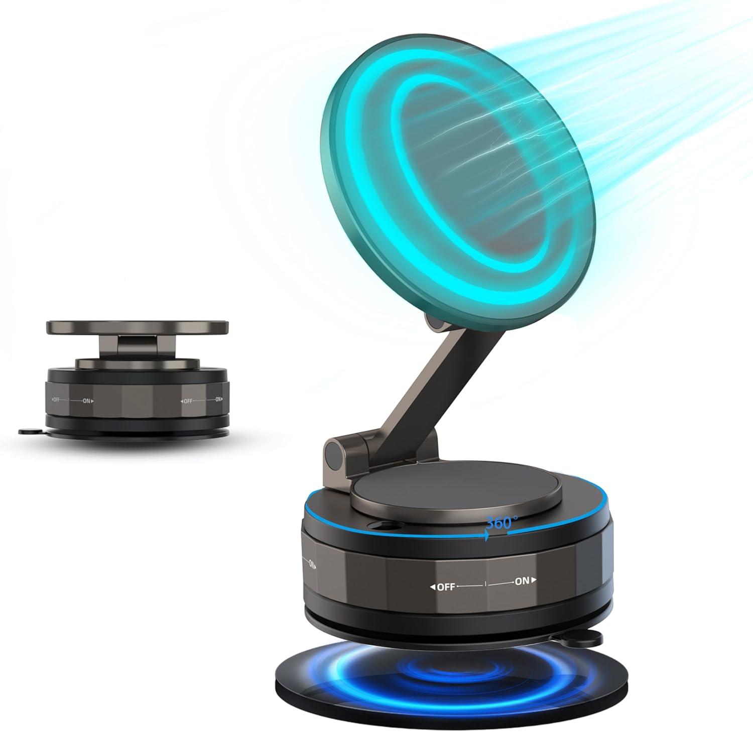 

Vacuum Magnetic Phone Holder Suction Cup Phone Mount for Car [80 LBS Strongest Suction Strongest Magnetic] 3s Fast Install чёрный