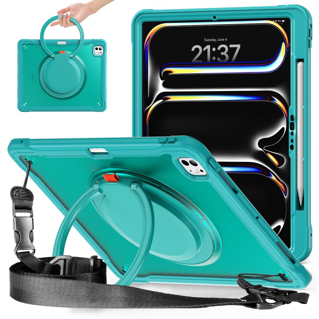 Para iPad Pro 13 (2024) Capa Rotativa com Suporte Kickstand PC+TPU+Silicone com Alça de Ombro